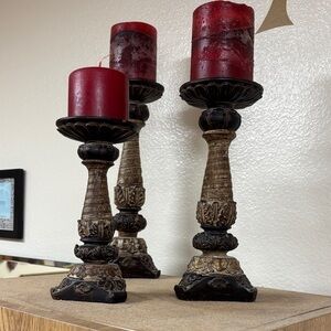 Elegant Dark Brown & Tan Candle Holders